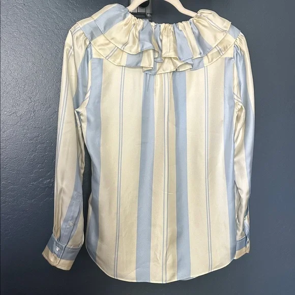 J. Crew collection silk ruffle blouse Blue and Cream - Picture 5 of 7